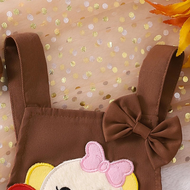 Amnnchya Baby Girl Thanksgiving Outfit Pumpkin Turkey Costumes Sleeveless Tulle Romper Newborn Halloween Outfit Girl (Brown  0-3 Months) - Image 4